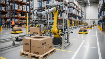 AutoPallet Introduces Ceiling-Mounted Robots for Warehouse Palletizing